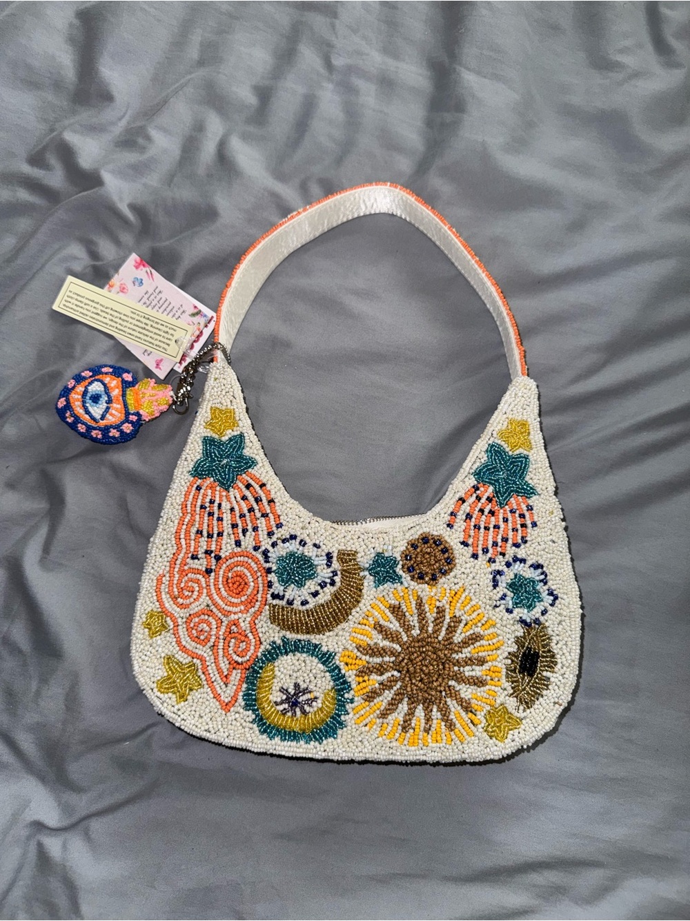 Beaded Shoulder Bag with Fireworks and Celestial Design Handmade in India New